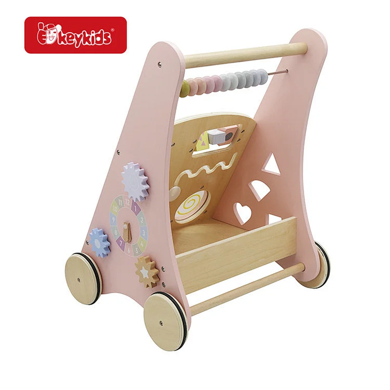 Stock Educational Pink Wooden Baby Walker Toy For Toddlers W08J001H-2