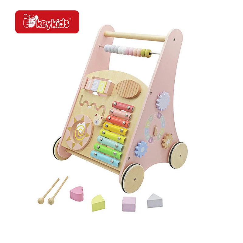 Stock Educational Pink Wooden Baby Walker Toy For Toddlers W08J001H-2